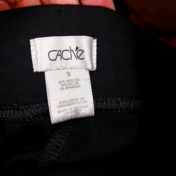 Vintage Cache Gold Studded Ankle, Rocker Chic Style Black Knit Leggings - Picture 5 of 7